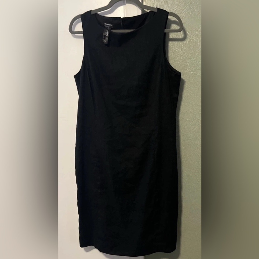 Liz Claiborne Collection Sz12 Sleeveless Linen Blend Lined Black Sheath LBD EUC